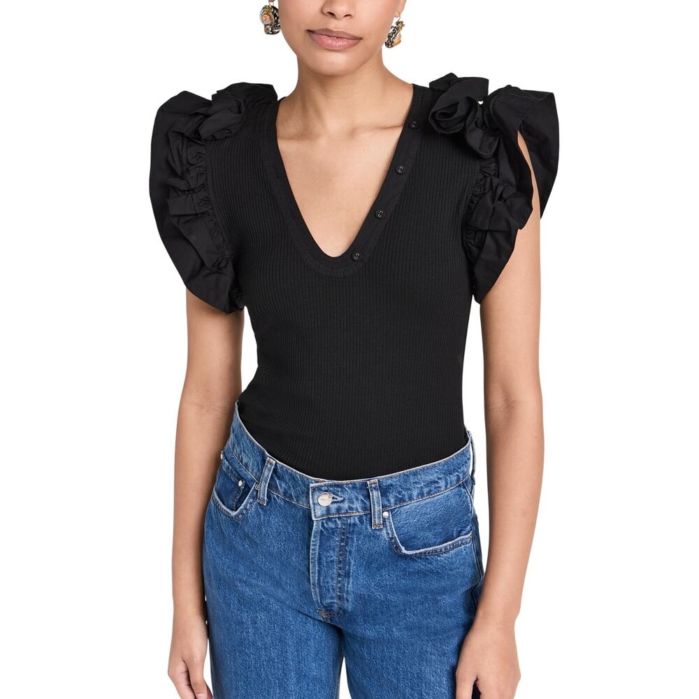 Ulla Johnson Ruffled Noir Birdie Top Shirt Size XS